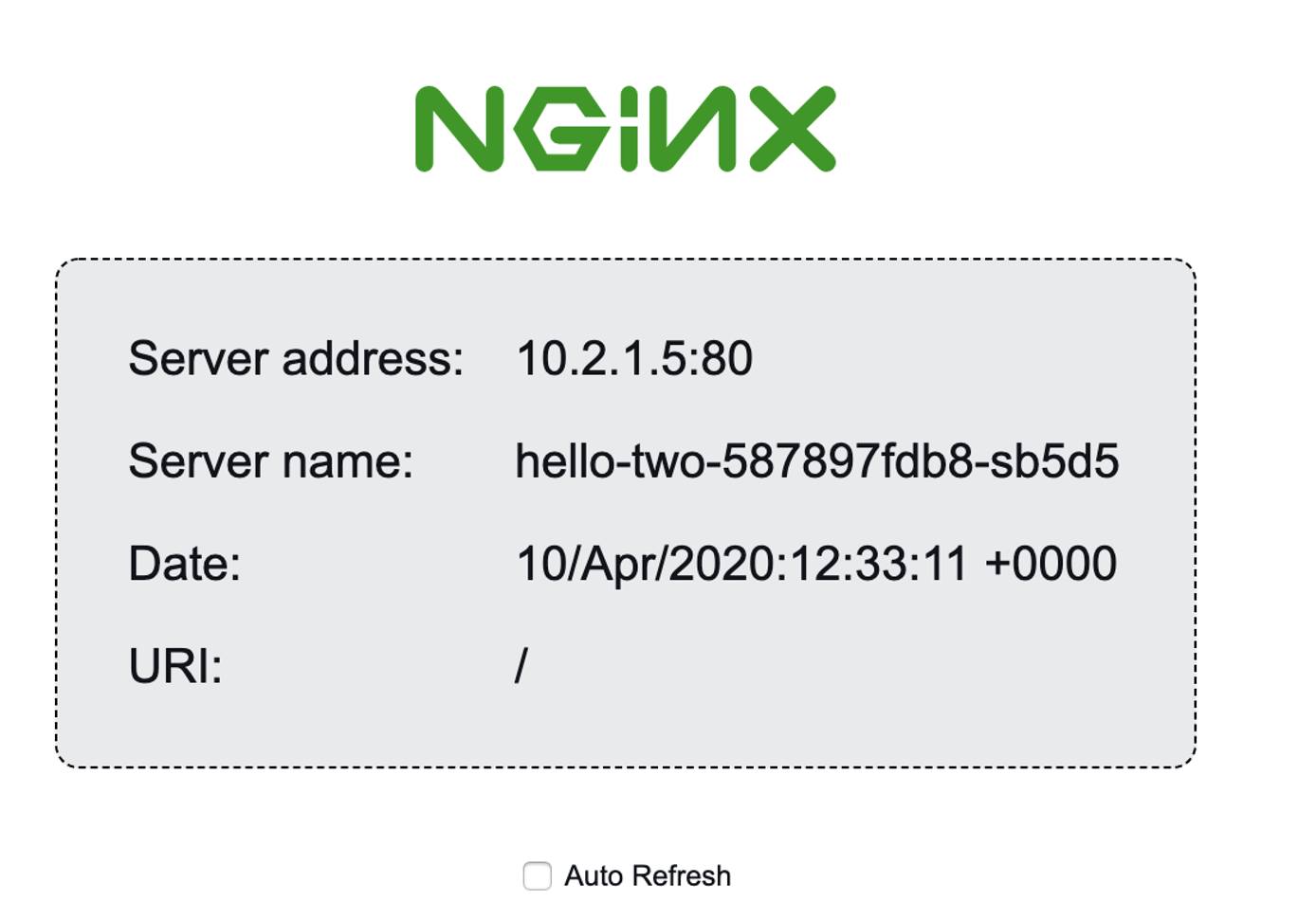 Successful NGINX website Screenshot of the web browser displaying an NGINX website
