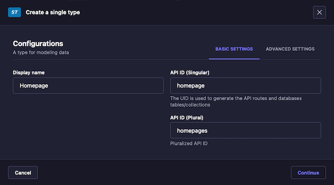 Strapi content builder for a Home single