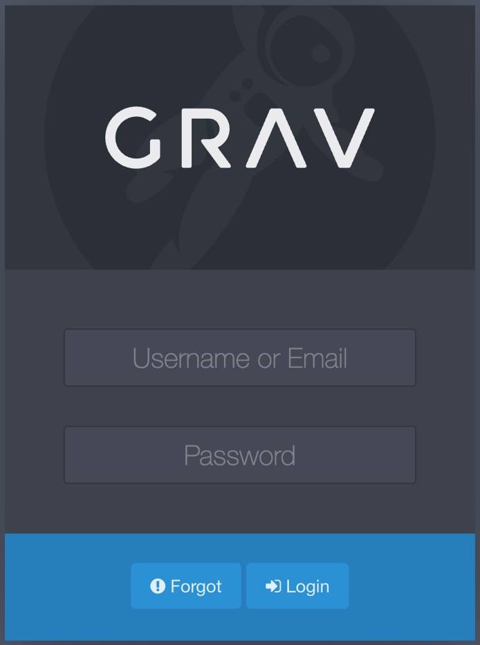 Screenshot of the Grav login page