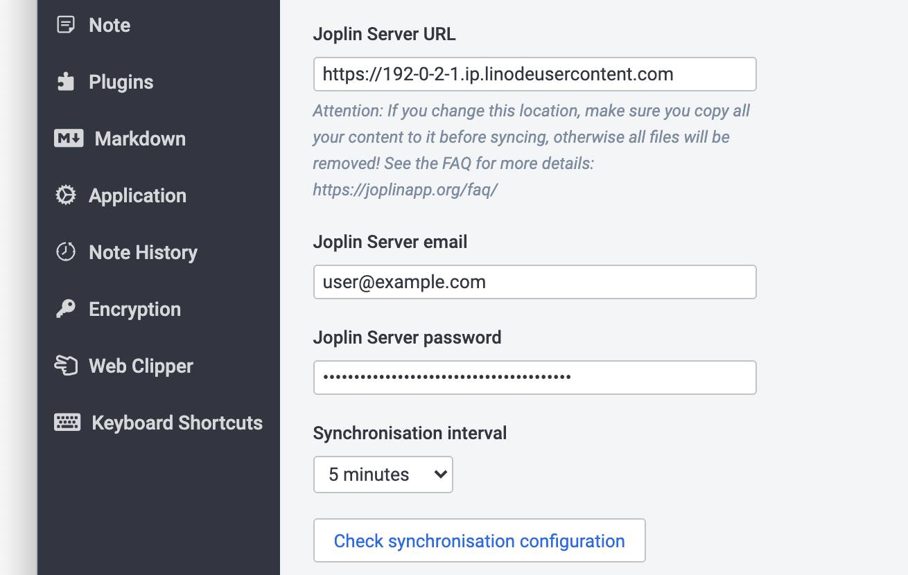 Screenshot of additional synchronization settings
