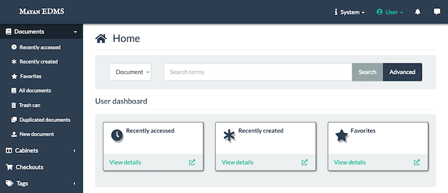 The homepage for a Mayan EDMS instance The homepage for a Mayan EDMS instance